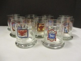 Nine Whiskey Glasses with Old English Tavern Logos