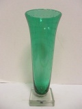 Green Art Glass Vase with Controlled Bubbles