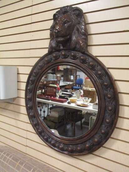 Round Mirror with Lion Head Frame