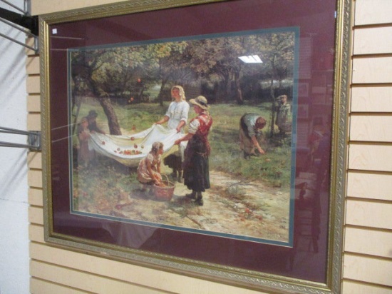 Framed and Matted Fred Morgan "Apple Picking" Print