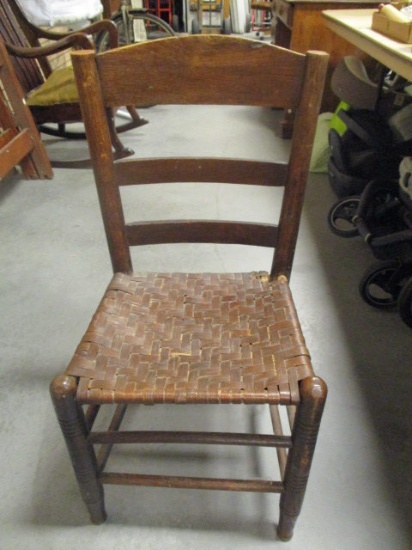 Vintage Wood Chair with Woven Seat