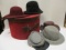Round Box with Leather and Wool Hats and Costume Military Hat