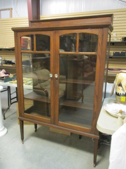 Antique Oak China Curio Cabinet on Casters