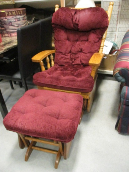 Oak Glider Rocker with Ottoman