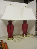 Pair of Cranberry Colored Glass Lamps