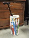 Umbrella Stand with Two Umbrellas and a Cane
