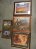 Five Pieces of Framed Native American Theme Artwork