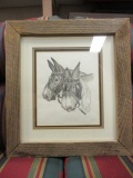 Framed and Matted Pair of Mules Signed DG 84