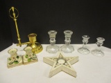 Carolina Brass Candleholder, Clear Candlesticks, Star Votive Holder, Pair of Rose Candlesticks