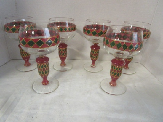 6 Beautiful Handpainted Wine Glasses
