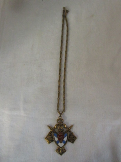 Unique Necklace - Double Sword & Shield w/ Cat Wielding Axe