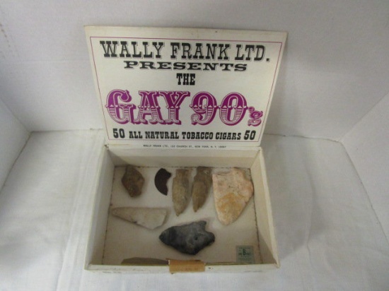 Various Arrowheads in "Gay 90s" Cigar Box