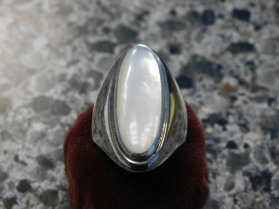 Sterling Silver & Pearl Design Stone Ring