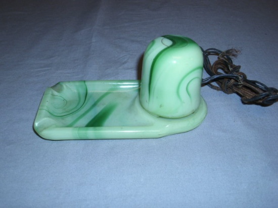 Vintage Green Slag Glass Ashtray w/Electric Lighter By Vidrio Products