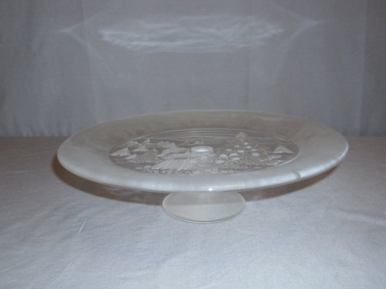 13" Frosted Pedestal Glass Cake Platter