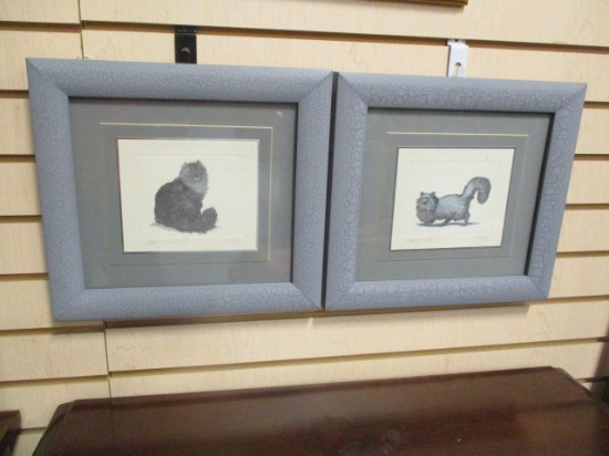 Framed/Matted and Numbered Fancy Cats I/II Artworks