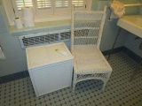 White Wicker Chair & Wicker Hamper