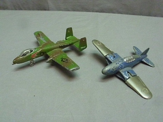 2 Small Metal Toy Planes - 1 is Hubley