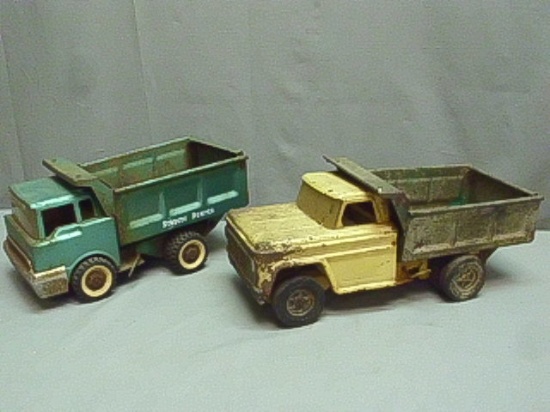 2 Old Toy Metal Dump Trucks