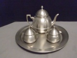 Vintage Colonial Pewter Tea Set By Boardman - Engraved on back of tray
