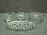 3 Depression Glass Bowls - 1 Depression Glass Serving Tray