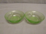 2 Small Vintage Green Depression Glass Bowls