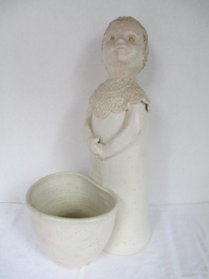 Pottery Girl with Planter Signed