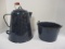 Enamel Blue Speckled Hanging Pot and Hanging Coffee Pot