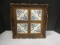 Wood Carved Tray with Blue and White Tile Inserts
