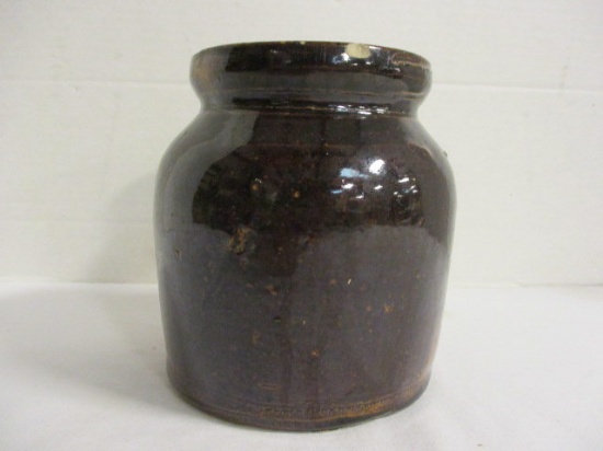 Vintage Brown Glazed Pottery Crock