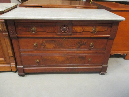 Antique Three Drawer Chest with Marble Top