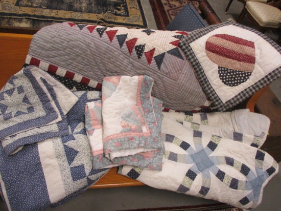 Box of Machine Made Quilted Bedspreads and Shams