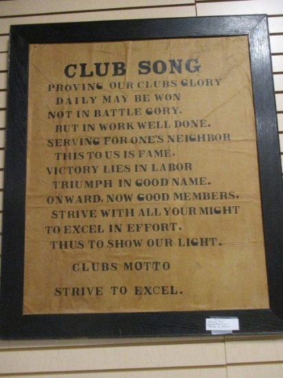 Framed Hand Lettered "Club Song" on Mounted Butcher Paper