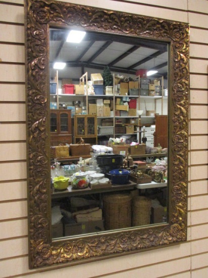 Ornate Wood Framed Mirror Painted Gold