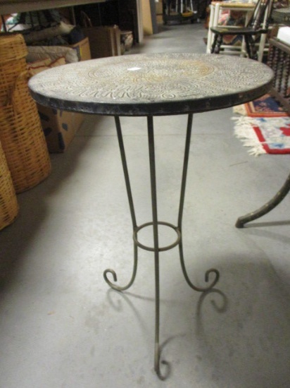 Embossed Tin Top Round Table with Metal Legs