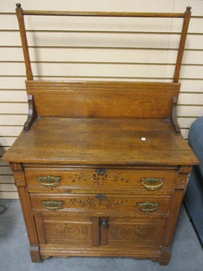 Antique Oak Wash Stand with Two Drawers and Two Doors