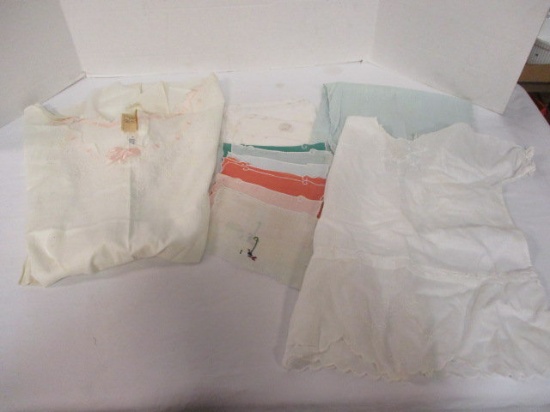 Lot of Vintage Handkerchiefs, Baby Gown and Dove Hand Sewn Undergarment