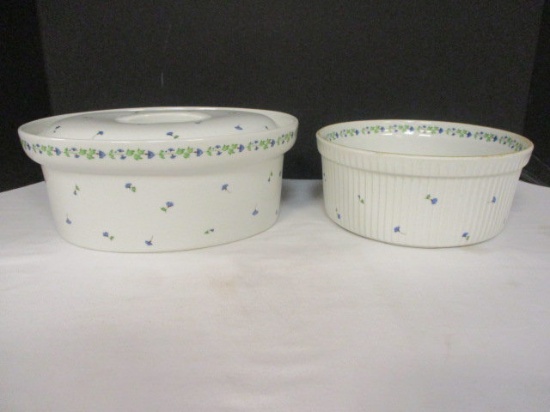 Cordon Bleu Casserole Dish and Lidded Dish with Ivy and Blue Flowers