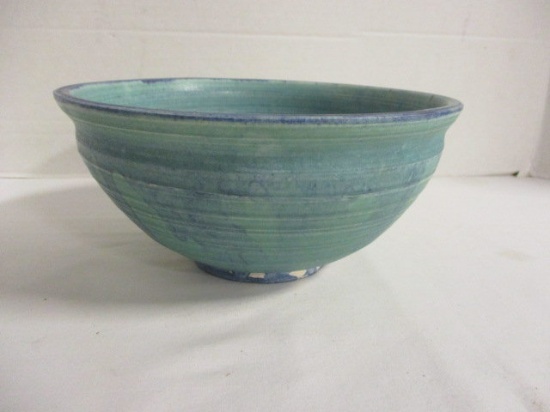 Green and Blue Turned Pottery Bowl