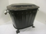 Antique Metal Coal Shuttle/Kindling Box with Porcelain Handles