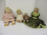 Three Antique Composite Dolls and Fabric Face Doll with Composite Arms/Legs