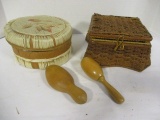 Vintage Sewing Baskets with Sewing Supplies and Two Wood Darning Eggs