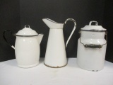 Enamel Pitcher, Coffee Pot and Milk Can
