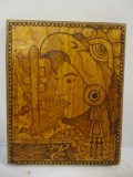Wood Pyrography Artwork of Native American
