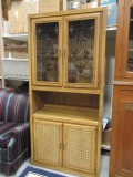 Two Piece Hutch with Stained Glass Style Doors on Top, Cane Doors on Bottom