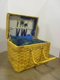 Woven Picnic Basket with Blanket and Picnic Set for Two