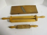 Vintage Wood Cabbage Cutter, Double Dough Roller and Patterned Roller