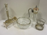 Five Pieces Glass/Silverplate