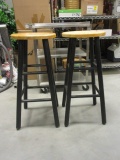 Pair of Black Stool with Wood Grained Tops