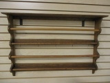 Antique Wood Dish Rack with Hooks